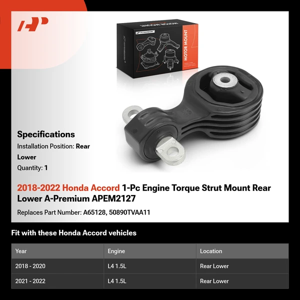 2018-2022 Honda Accord 1-Pc Engine Torque Strut Mount Rear Lower A-Premium APEM2127