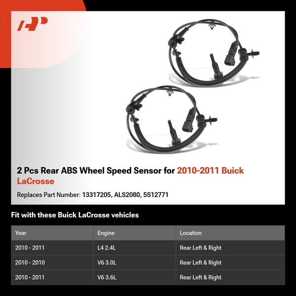 2 Pcs Rear ABS Wheel Speed Sensor for 2010-2011 Buick LaCrosse