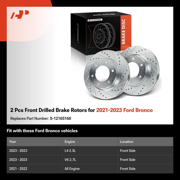 2 Pcs Front Drilled Brake Rotors for 2021-2023 Ford Bronco