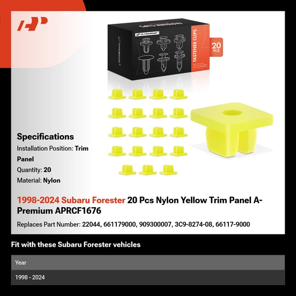 1998-2024 Subaru Forester 20 Pcs Nylon Yellow Trim Panel A-Premium APRCF1676