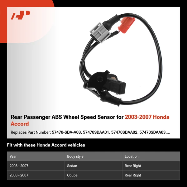 Rear Passenger ABS Wheel Speed Sensor for 2003-2007 Honda Accord