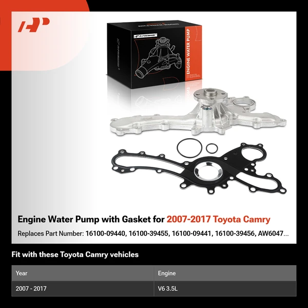 Engine Water Pump with Gasket for 2007-2017 Toyota Camry