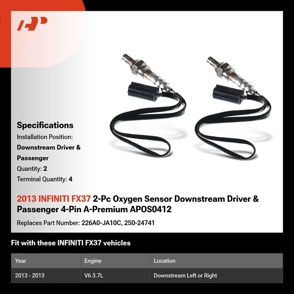 2013 INFINITI FX37 2-Pc Oxygen Sensor Downstream Driver & Passenger 4-Pin A-Premium APOS0412
