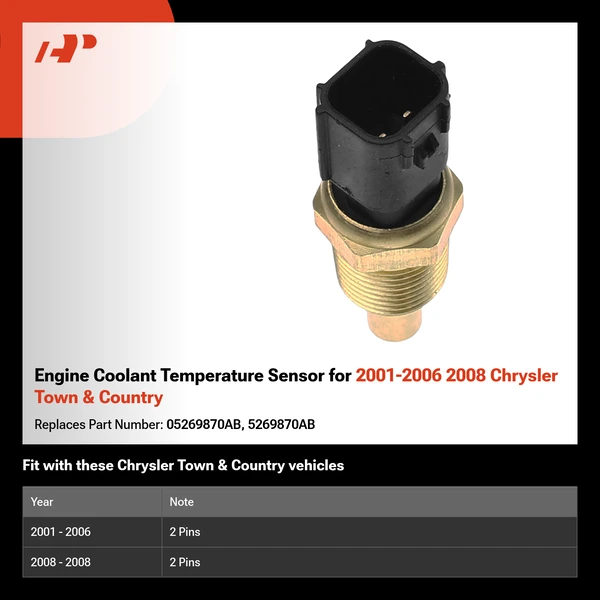 Engine Coolant Temperature Sensor for 2001-2006 2008 Chrysler Town & Country