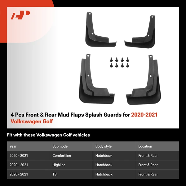 4 Pcs Front & Rear Mud Flaps Splash Guards for 2020-2021 Volkswagen Golf