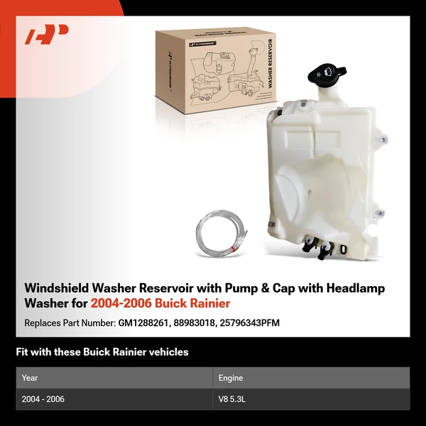 Windshield Washer Reservoir with Pump & Cap with Headlamp Washer for 2004-2006 Buick Rainier