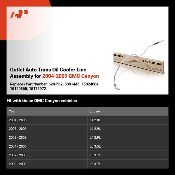 Outlet Auto Trans Oil Cooler Line Assembly for 2004-2009 GMC Canyon