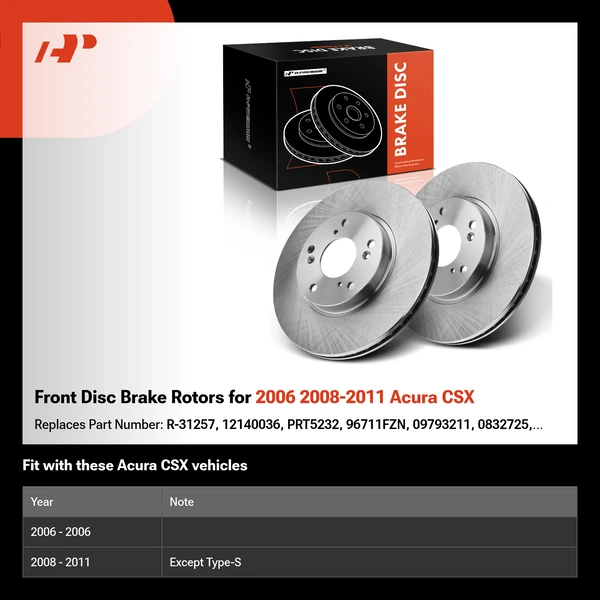 Front Disc Brake Rotors for 2006 2008-2011 Acura CSX