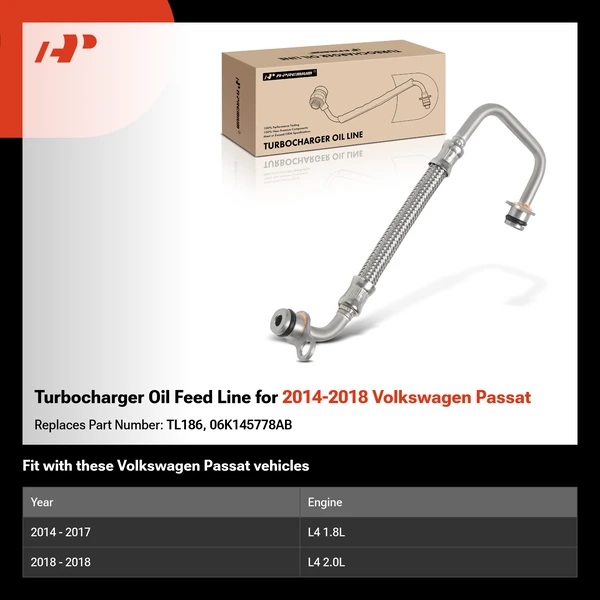 Turbocharger Oil Feed Line for 2014-2018 Volkswagen Passat