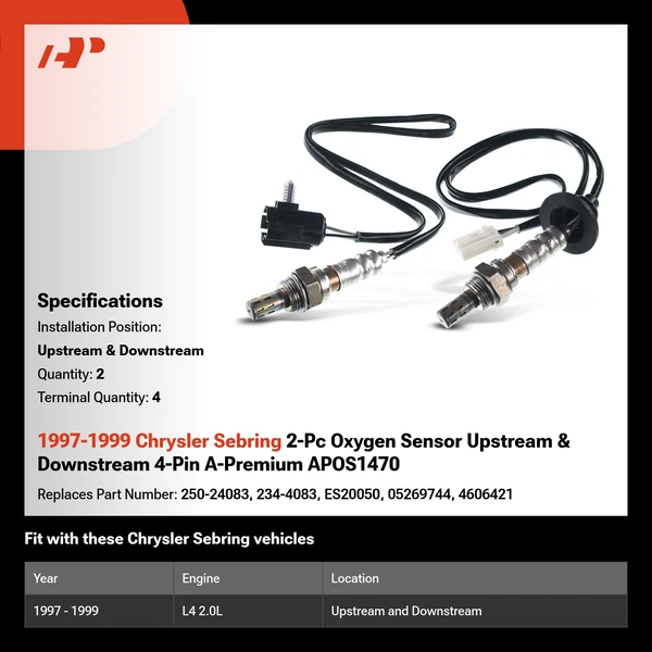 1997-1999 Chrysler Sebring 2-Pc Oxygen Sensor Upstream & Downstream 4-Pin A-Premium APOS1470