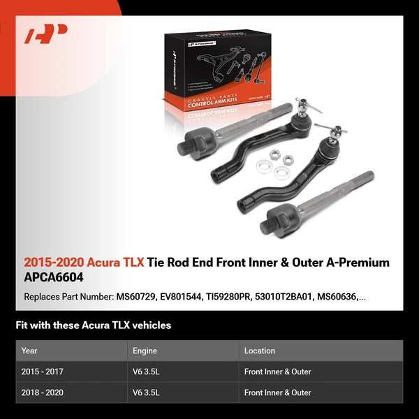 2015-2020 Acura TLX Tie Rod End Front Inner & Outer A-Premium APCA6604