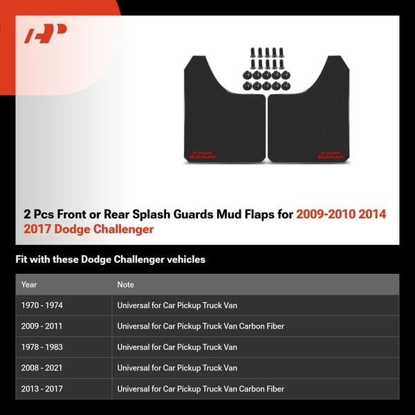 2 Pcs Front or Rear Splash Guards Mud Flaps for 2009-2010 2014 2017 Dodge Challenger