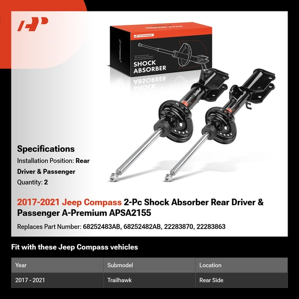 2017-2021 Jeep Compass 2-Pc Shock Absorber Rear Driver & Passenger A-Premium APSA2155