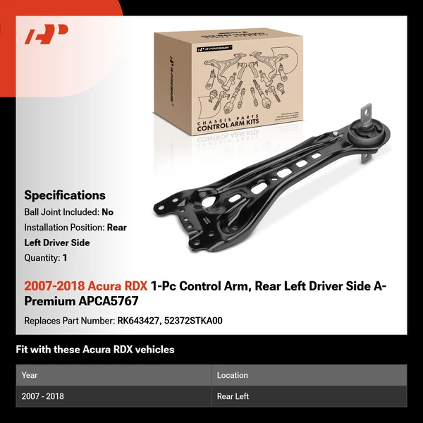 2007-2018 Acura RDX 1-Pc Control Arm, Rear Left Driver Side A-Premium APCA5767