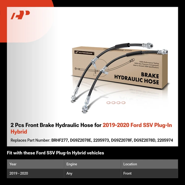 2 Pcs Front Brake Hydraulic Hose for 2019-2020 Ford SSV Plug-In Hybrid