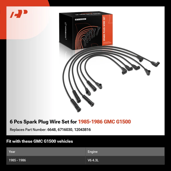 6 Pcs Spark Plug Wire Set for 1985-1986 GMC G1500
