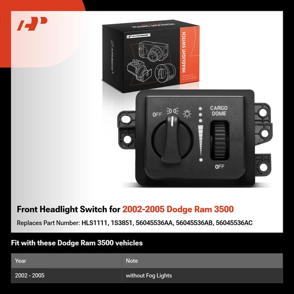 Front Headlight Switch for 2002-2005 Dodge Ram 3500