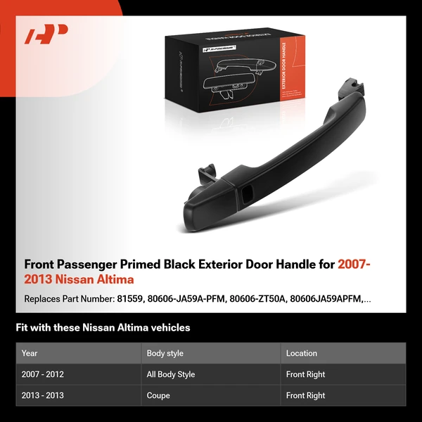 Front Passenger Primed Black Exterior Door Handle for 2007-2013 Nissan Altima