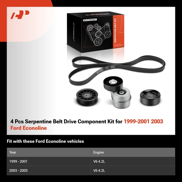 4 Pcs Serpentine Belt Drive Component Kit for 1999-2001 2003 Ford Econoline