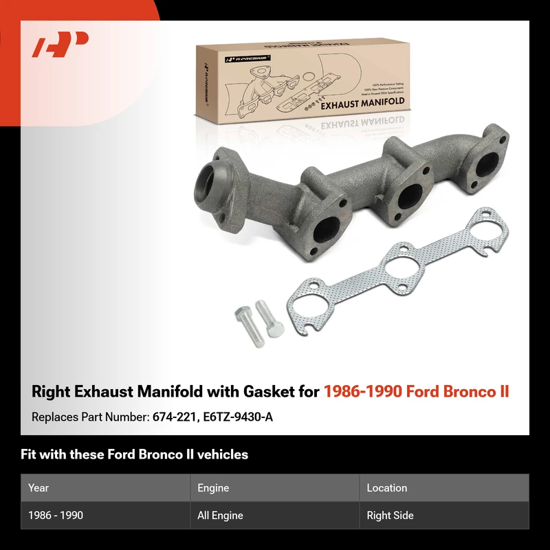 Right Exhaust Manifold with Gasket for 1986-1990 Ford Bronco II