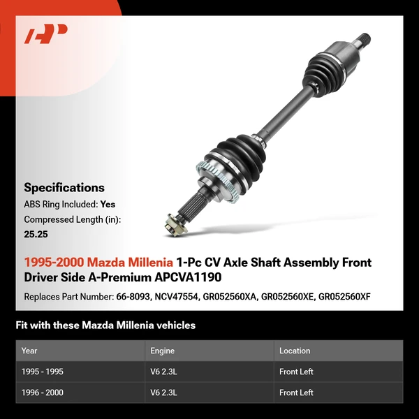 1995-2000 Mazda Millenia 1-Pc CV Axle Shaft Assembly Front Driver Side A-Premium APCVA1190