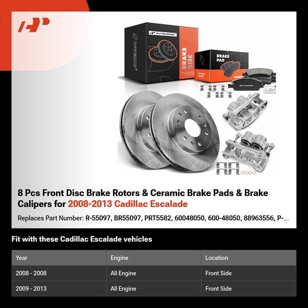 8 Pcs Front Disc Brake Rotors & Ceramic Brake Pads & Brake Calipers for 2008-2013 Cadillac Escalade