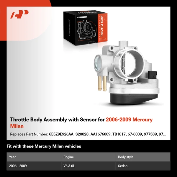 Throttle Body Assembly with Sensor for 2006-2009 Mercury Milan