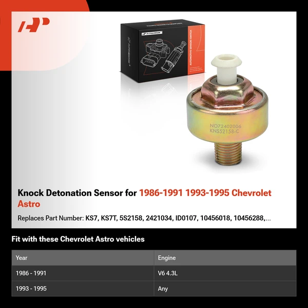 Knock Detonation Sensor for 1986-1991 1993-1995 Chevrolet Astro