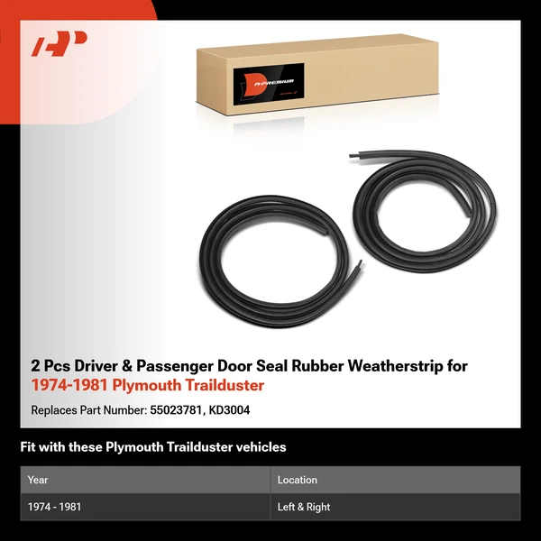 2 Pcs Driver & Passenger Door Seal Rubber Weatherstrip for 1974-1981 Plymouth Trailduster