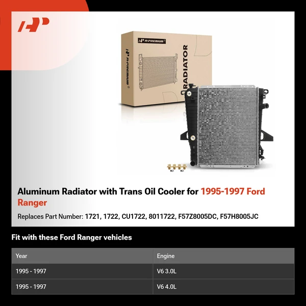 Aluminum Radiator with Trans Oil Cooler for 1995-1997 Ford Ranger