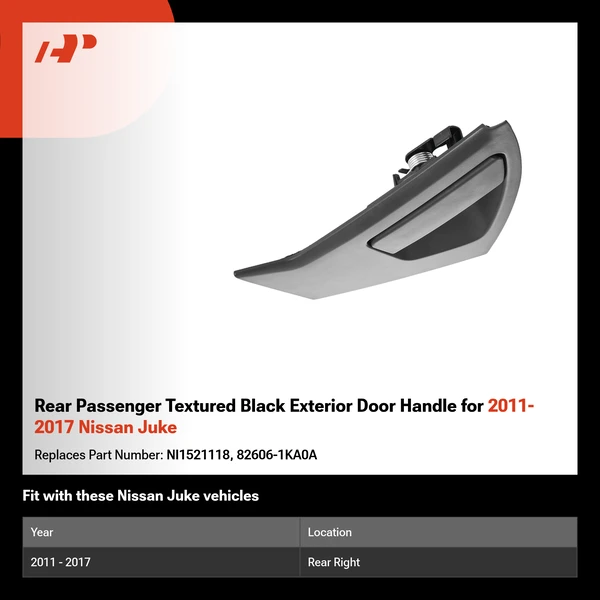Rear Passenger Textured Black Exterior Door Handle for 2011-2017 Nissan Juke