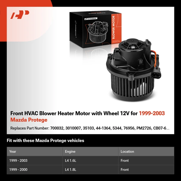 Front HVAC Blower Heater Motor with Wheel 12V for 1999-2003 Mazda Protege