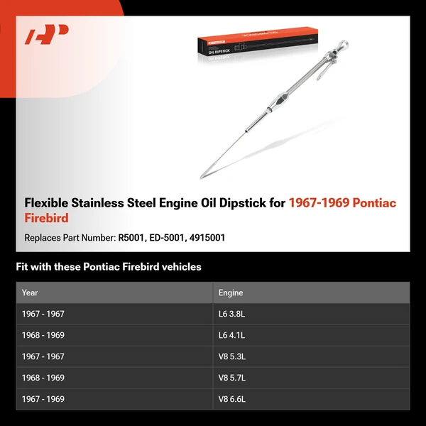 Flexible Stainless Steel Engine Oil Dipstick for 1967-1969 Pontiac Firebird