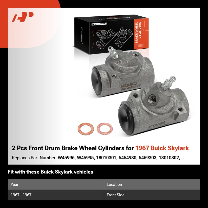2 Pcs Front Drum Brake Wheel Cylinders for 1967 Buick Skylark