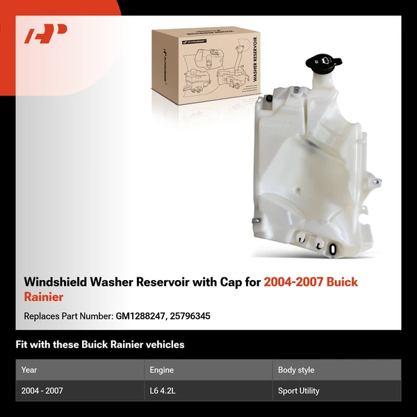 Windshield Washer Reservoir with Cap for 2004-2007 Buick Rainier