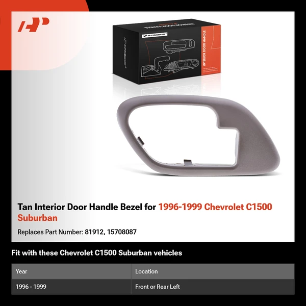 Tan Interior Door Handle Bezel for 1996-1999 Chevrolet C1500 Suburban