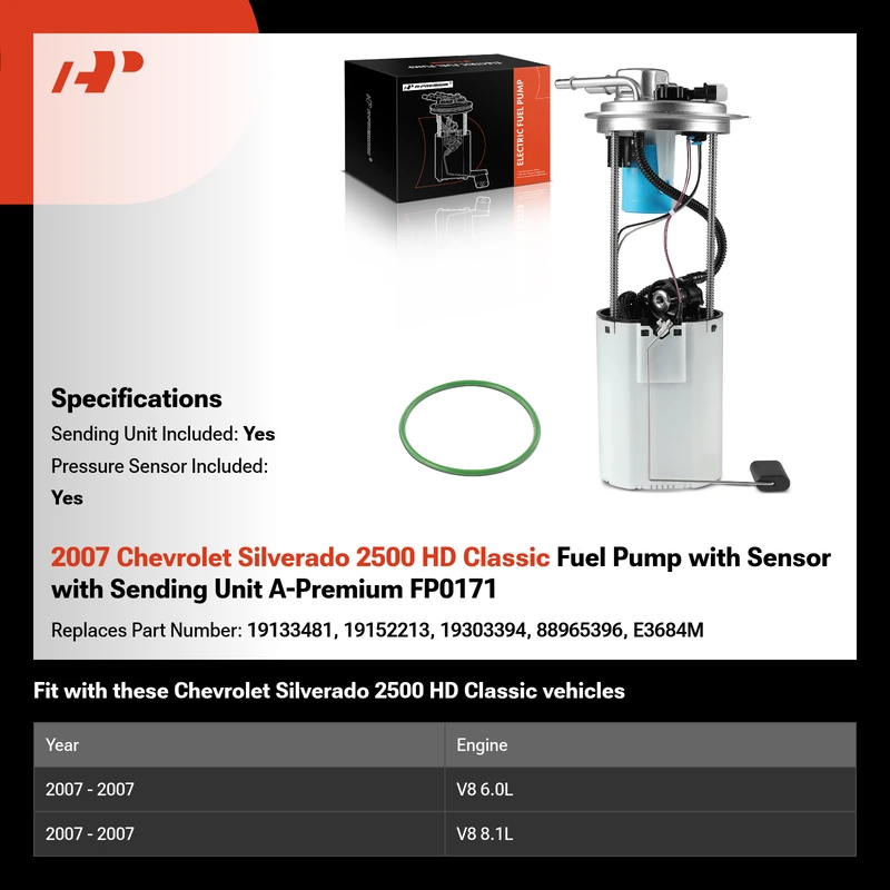2007 Chevrolet Silverado 2500 HD Classic Fuel Pump with Sensor with Sending Unit A-Premium FP0171