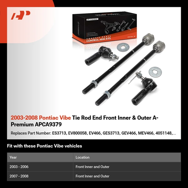 2003-2008 Pontiac Vibe Tie Rod End Front Inner & Outer A-Premium APCA9379