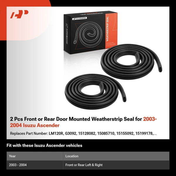 2 Pcs Front or Rear Door Mounted Weatherstrip Seal for 2003-2004 Isuzu Ascender