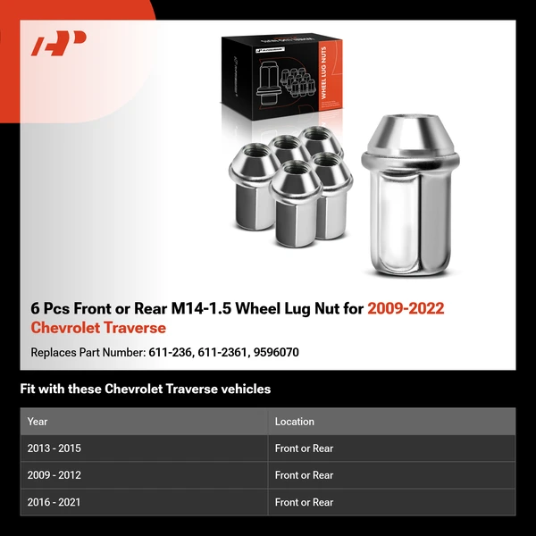 6 Pcs Front or Rear M14-1.5 Wheel Lug Nut for 2009-2022 Chevrolet Traverse