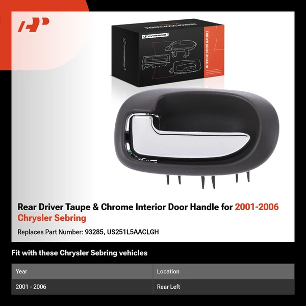 Rear Driver Taupe & Chrome Interior Door Handle for 2001-2006 Chrysler Sebring