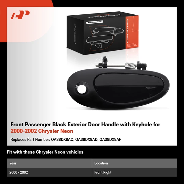 Front Passenger Black Exterior Door Handle with Keyhole for 2000-2002 Chrysler Neon