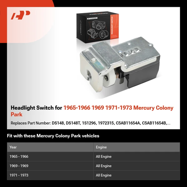 Headlight Switch for 1965-1966 1969 1971-1973 Mercury Colony Park