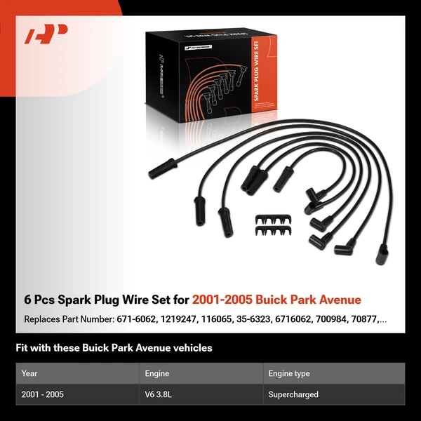 6 Pcs Spark Plug Wire Set for 2001-2005 Buick Park Avenue
