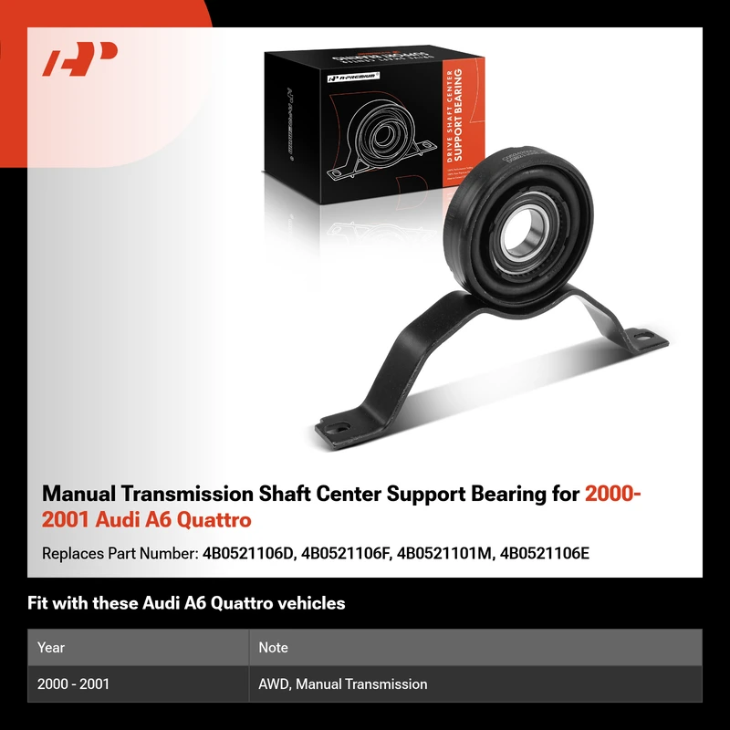 Manual Transmission Shaft Center Support Bearing for 2000-2001 Audi A6 Quattro