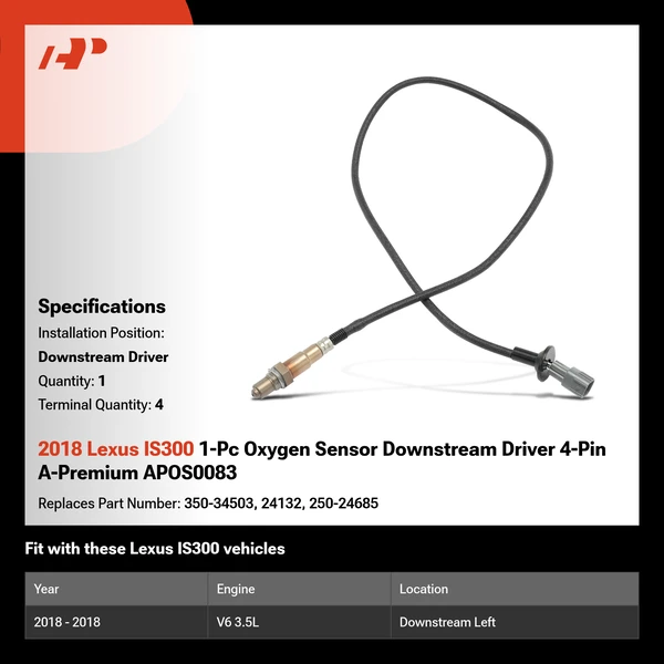 2018 Lexus IS300 1-Pc Oxygen Sensor Downstream Driver 4-Pin A-Premium APOS0083