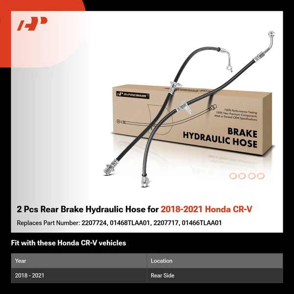 2 Pcs Rear Brake Hydraulic Hose for 2018-2021 Honda CR-V