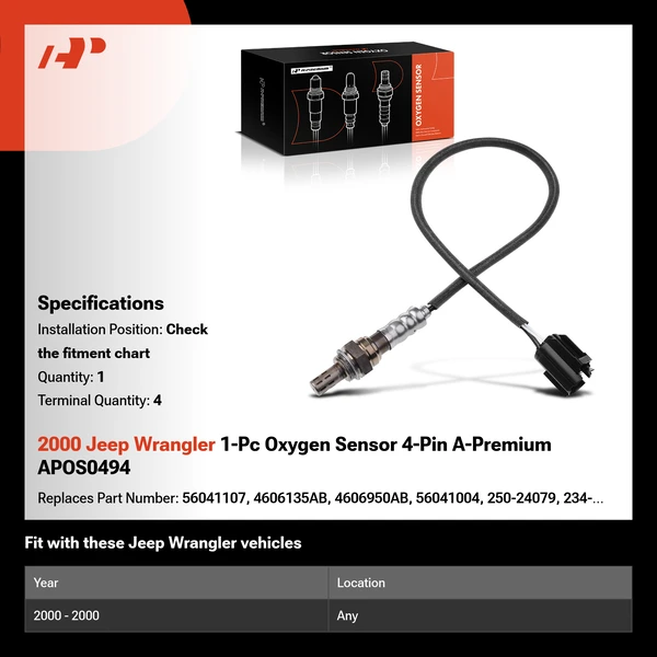 2000 Jeep Wrangler 1-Pc Oxygen Sensor 4-Pin A-Premium APOS0494