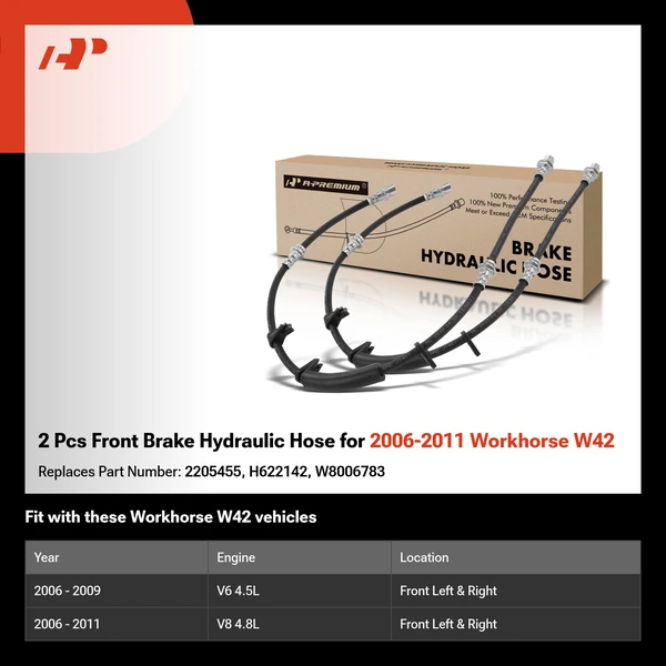 2 Pcs Front Brake Hydraulic Hose for 2006-2011 Workhorse W42
