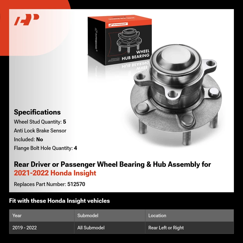 Rear Driver or Passenger Wheel Bearing & Hub Assembly for 2021-2022 Honda Insight